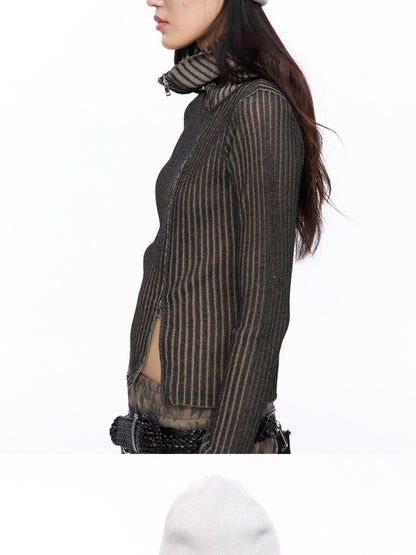 LYUOCHENG Light Grey Asymmetric Zip Large Lapel Slim Fit Women&