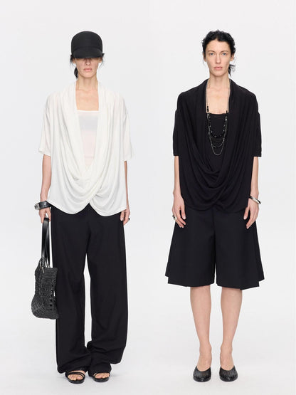 LYUOCHENG Loose Irregular Draped Neck Two Piece Women&