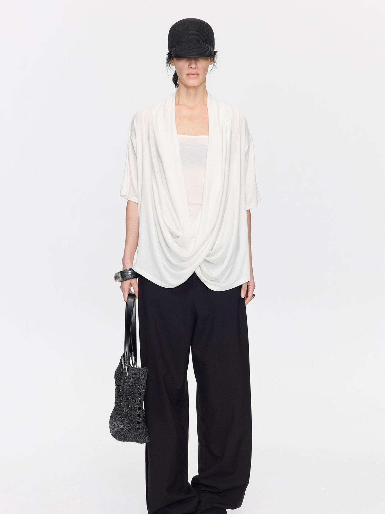 LYUOCHENG Loose Irregular Draped Neck Two Piece Women&