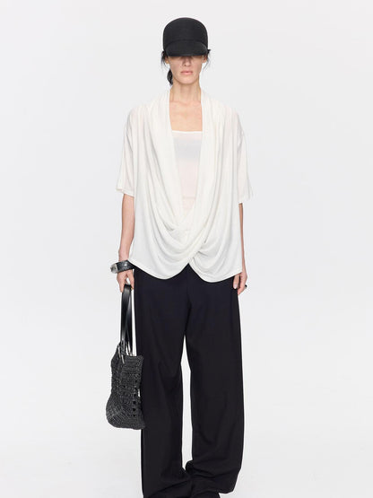 LYUOCHENG Loose Irregular Draped Neck Two Piece Women&