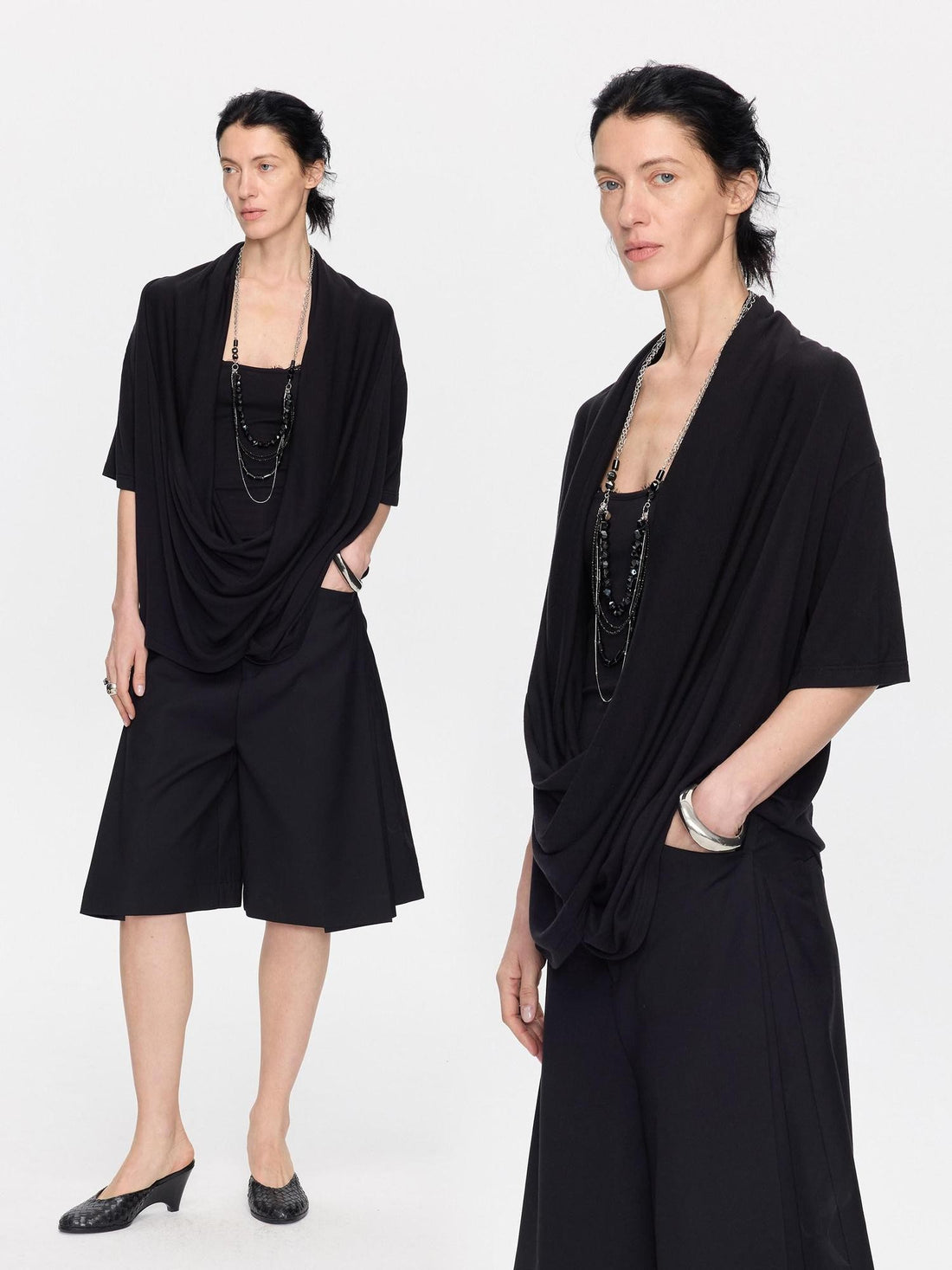 LYUOCHENG Loose Irregular Draped Neck Two Piece Women&