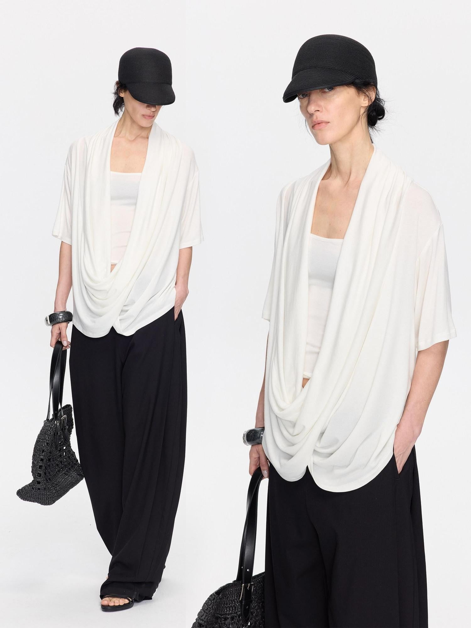 LYUOCHENG Loose Irregular Draped Neck Two Piece Women&