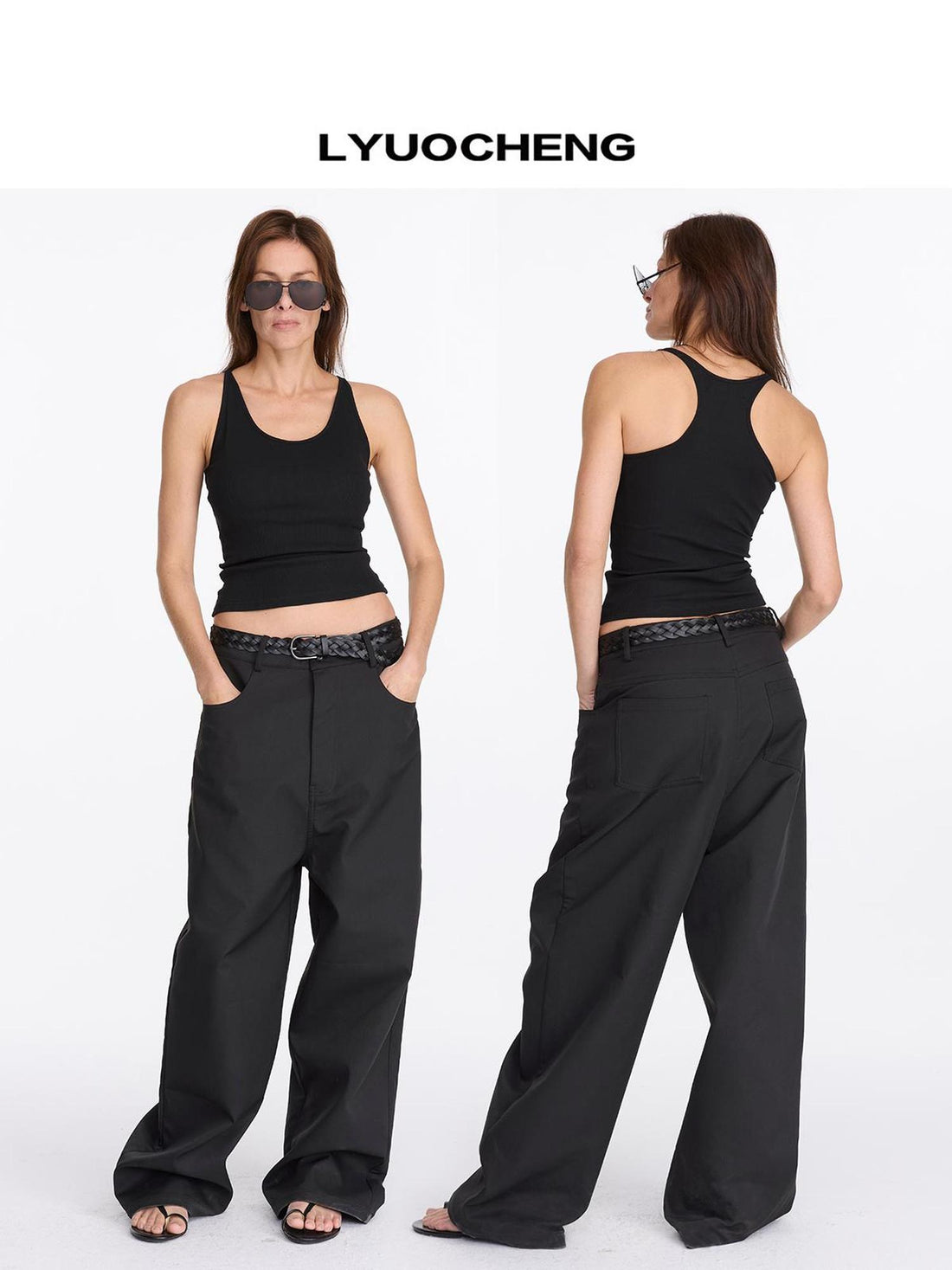 LYUOCHENG Loose Low Crotch Wide Leg Trousers