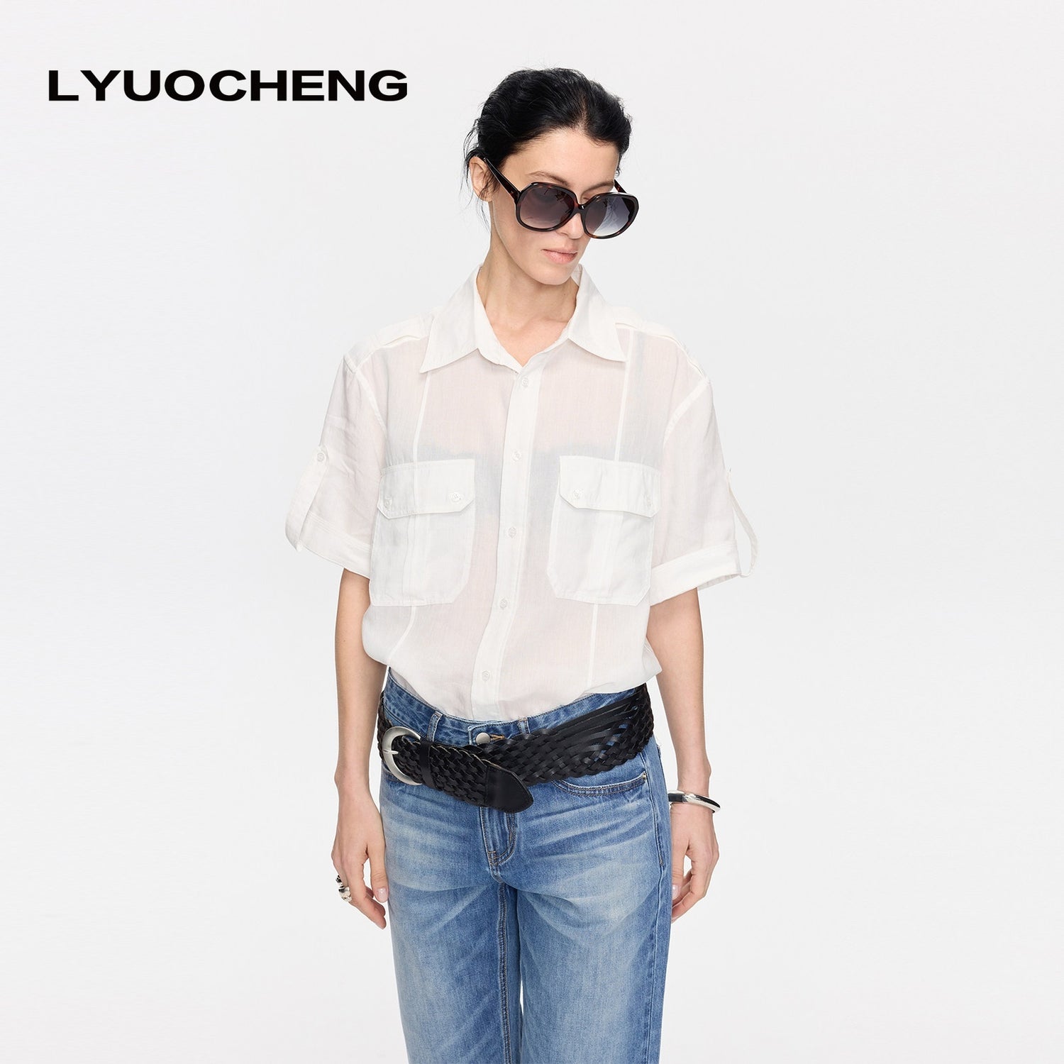 LYUOCHENG_Loose_Minimal_Vintage_Workwear_Collared_Rolled_Hem_Women&