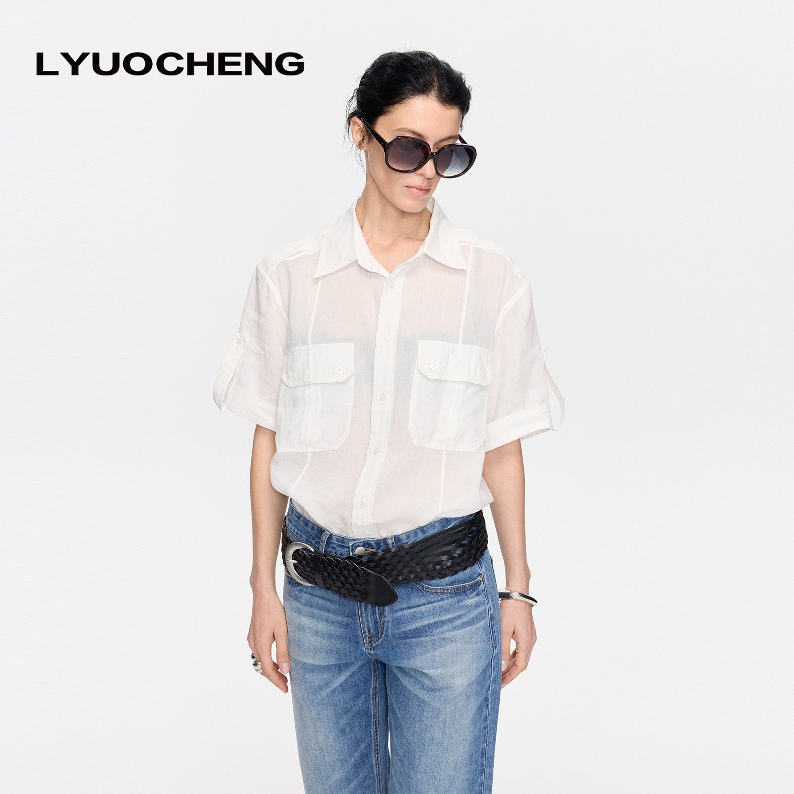 LYUOCHENG_Loose_Minimal_Vintage_Workwear_Collared_Rolled_Hem_Women&