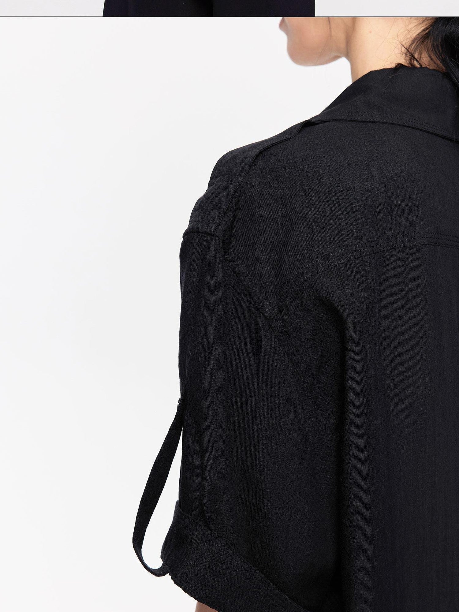LYUOCHENG Loose Minimal Vintage Workwear Collared Rolled Hem Women&