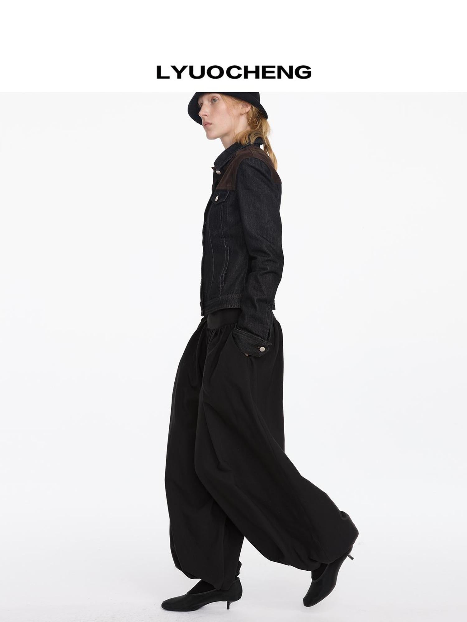 LYUOCHENG Loose Pleated Balloon Pants With Elastic Cuffs
