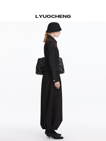 LYUOCHENG Loose Pleated Balloon Pants With Elastic Cuffs