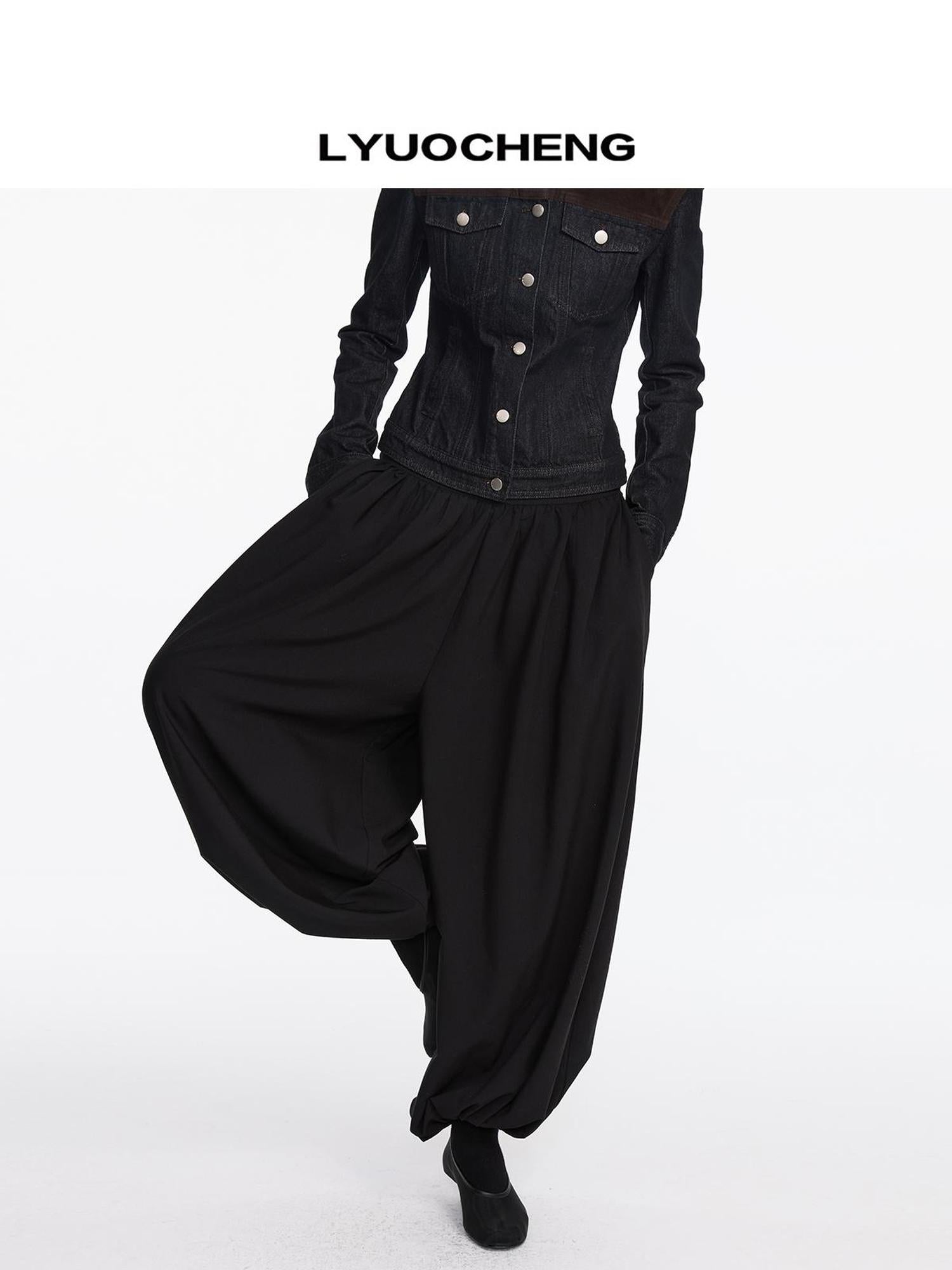 LYUOCHENG Loose Pleated Balloon Pants With Elastic Cuffs
