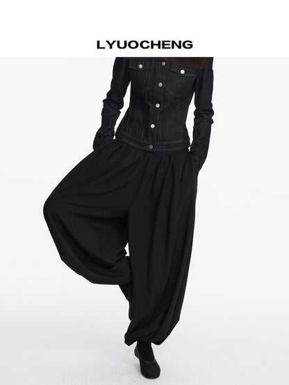 LYUOCHENG Loose Pleated Balloon Pants With Elastic Cuffs