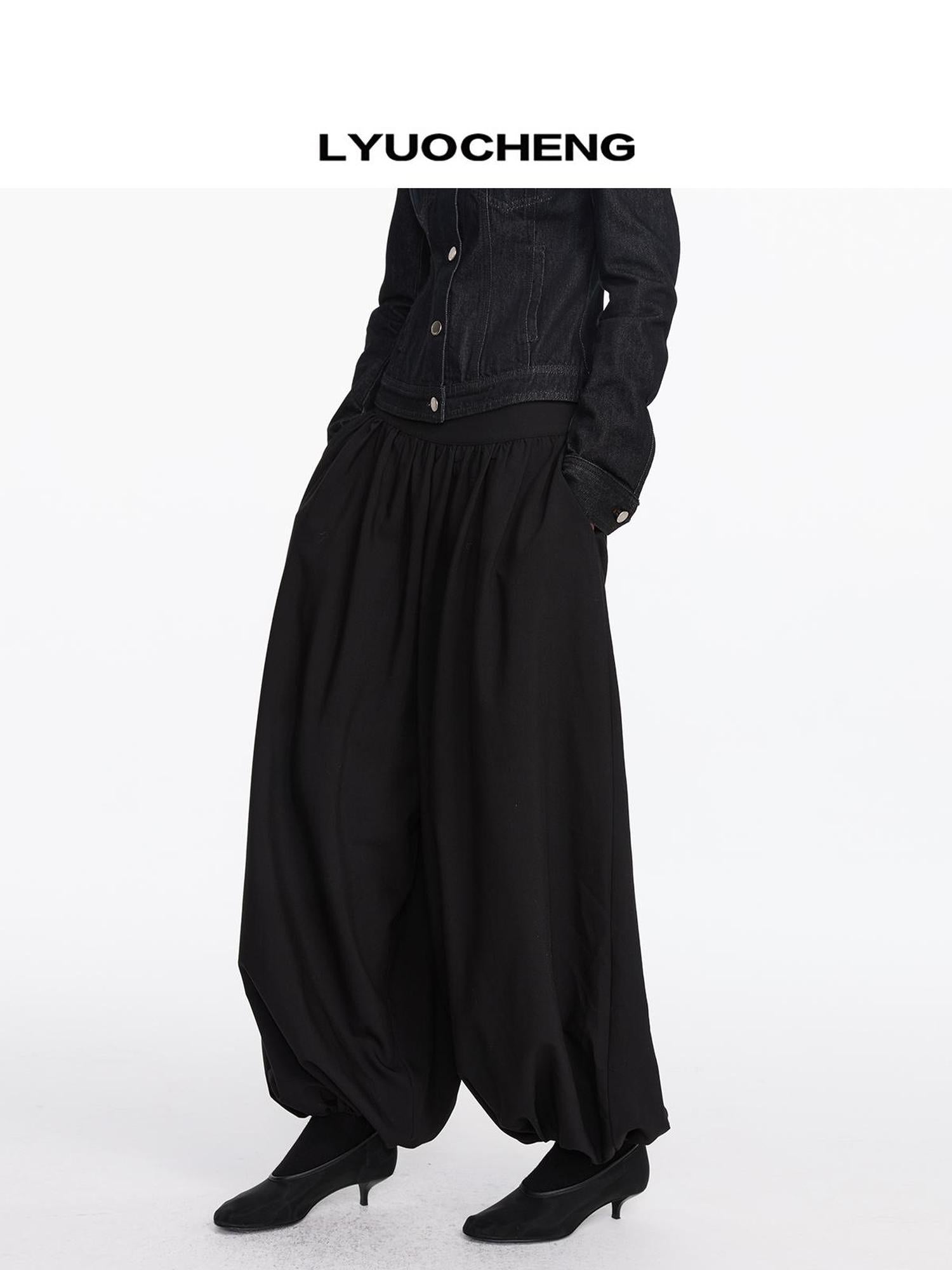 LYUOCHENG Loose Pleated Balloon Pants With Elastic Cuffs