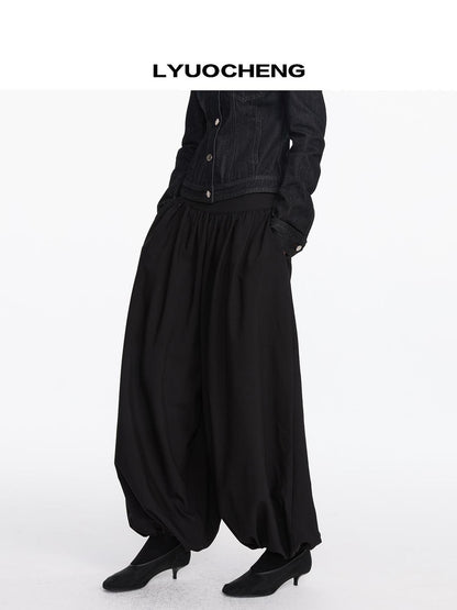 LYUOCHENG Loose Pleated Balloon Pants With Elastic Cuffs