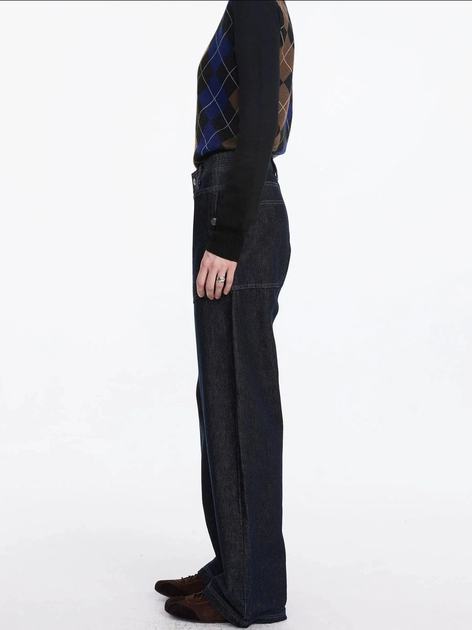 LYUOCHENG Low Rise Baggy Pocket Jeans With Sword Cut