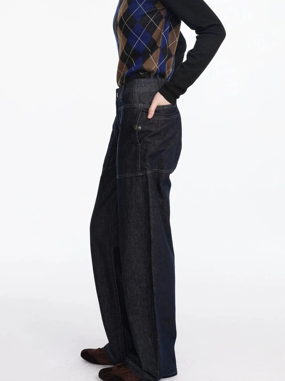 LYUOCHENG Low Rise Baggy Pocket Jeans With Sword Cut