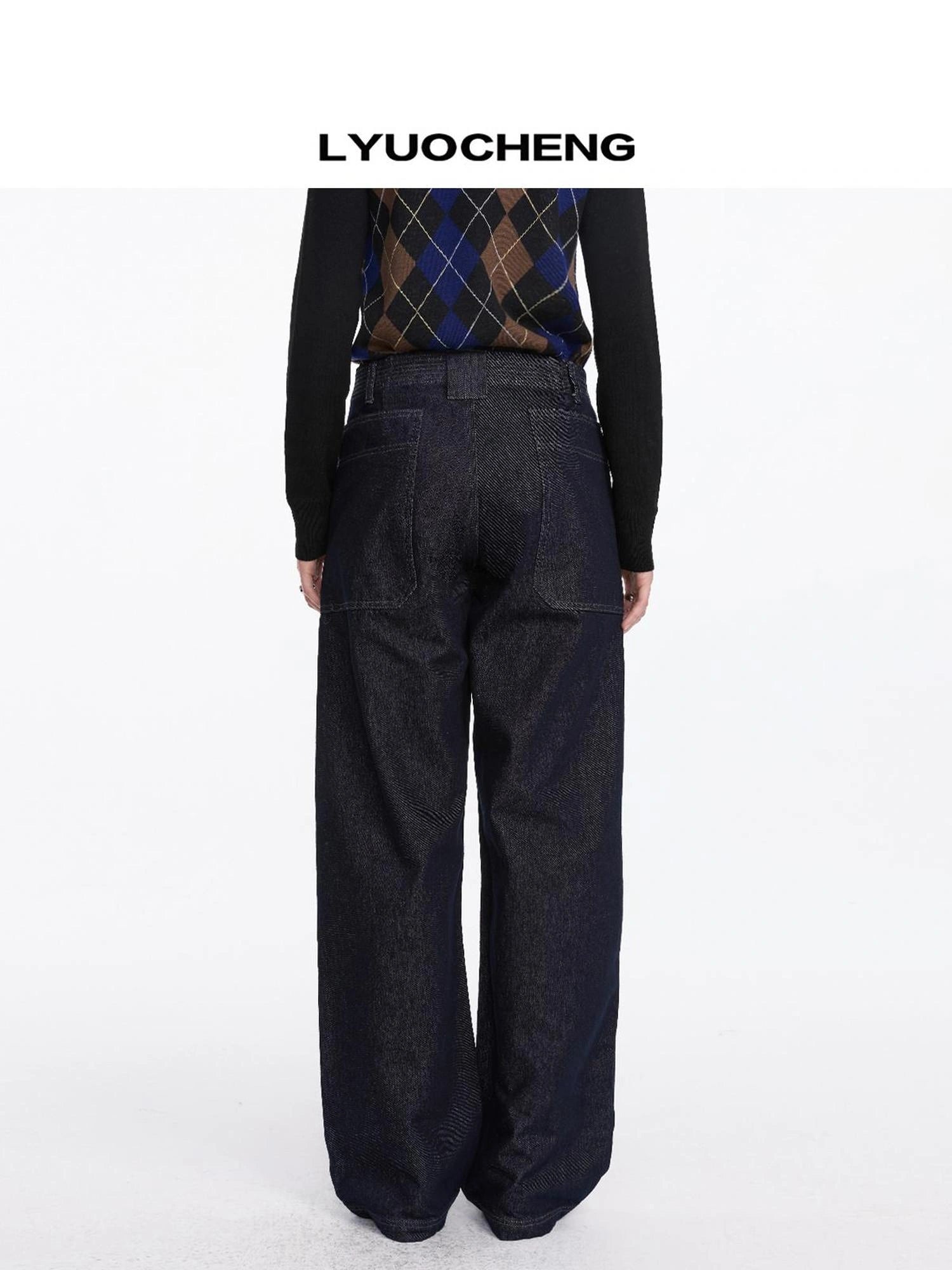 LYUOCHENG Low Rise Baggy Pocket Jeans With Sword Cut