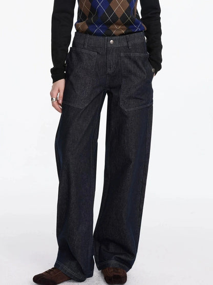 LYUOCHENG Low Rise Baggy Pocket Jeans With Sword Cut