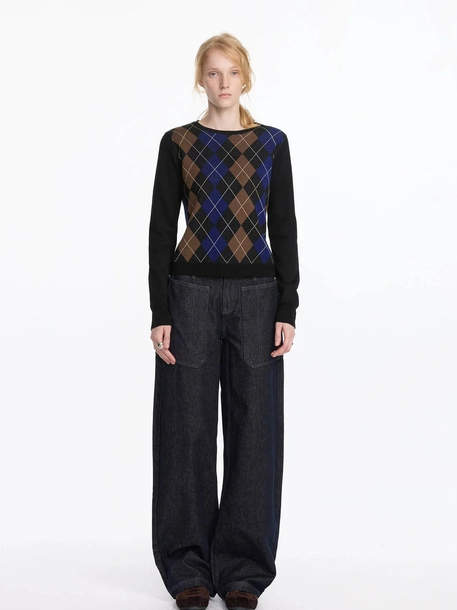 LYUOCHENG Low Rise Baggy Pocket Jeans With Sword Cut