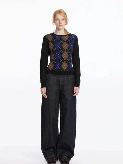 LYUOCHENG Low Rise Baggy Pocket Jeans With Sword Cut