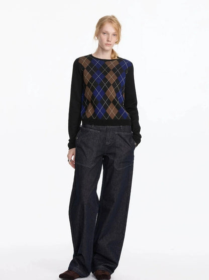 LYUOCHENG Low Rise Baggy Pocket Jeans With Sword Cut