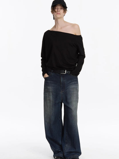 LYUOCHENG Low Rise Distressed Vintage Washed Denim Jeans