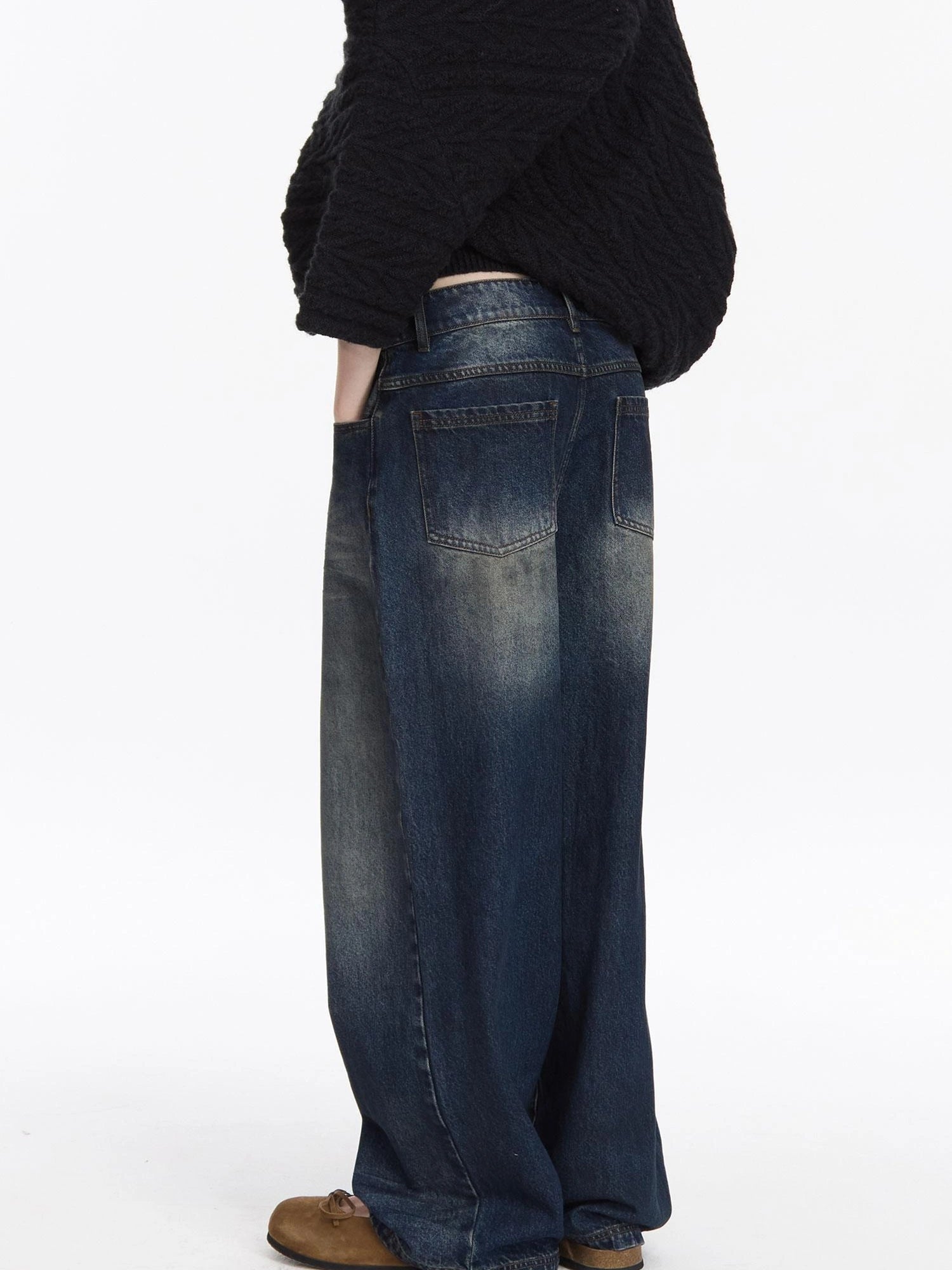 LYUOCHENG Low Rise Distressed Vintage Washed Denim Jeans