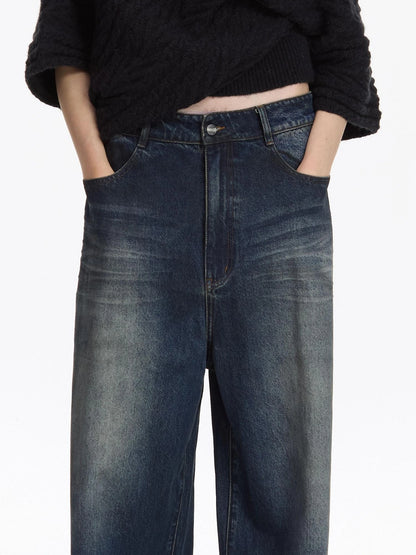 LYUOCHENG Low Rise Distressed Vintage Washed Denim Jeans