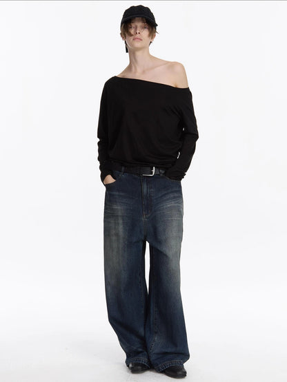 LYUOCHENG Low Rise Distressed Vintage Washed Denim Jeans