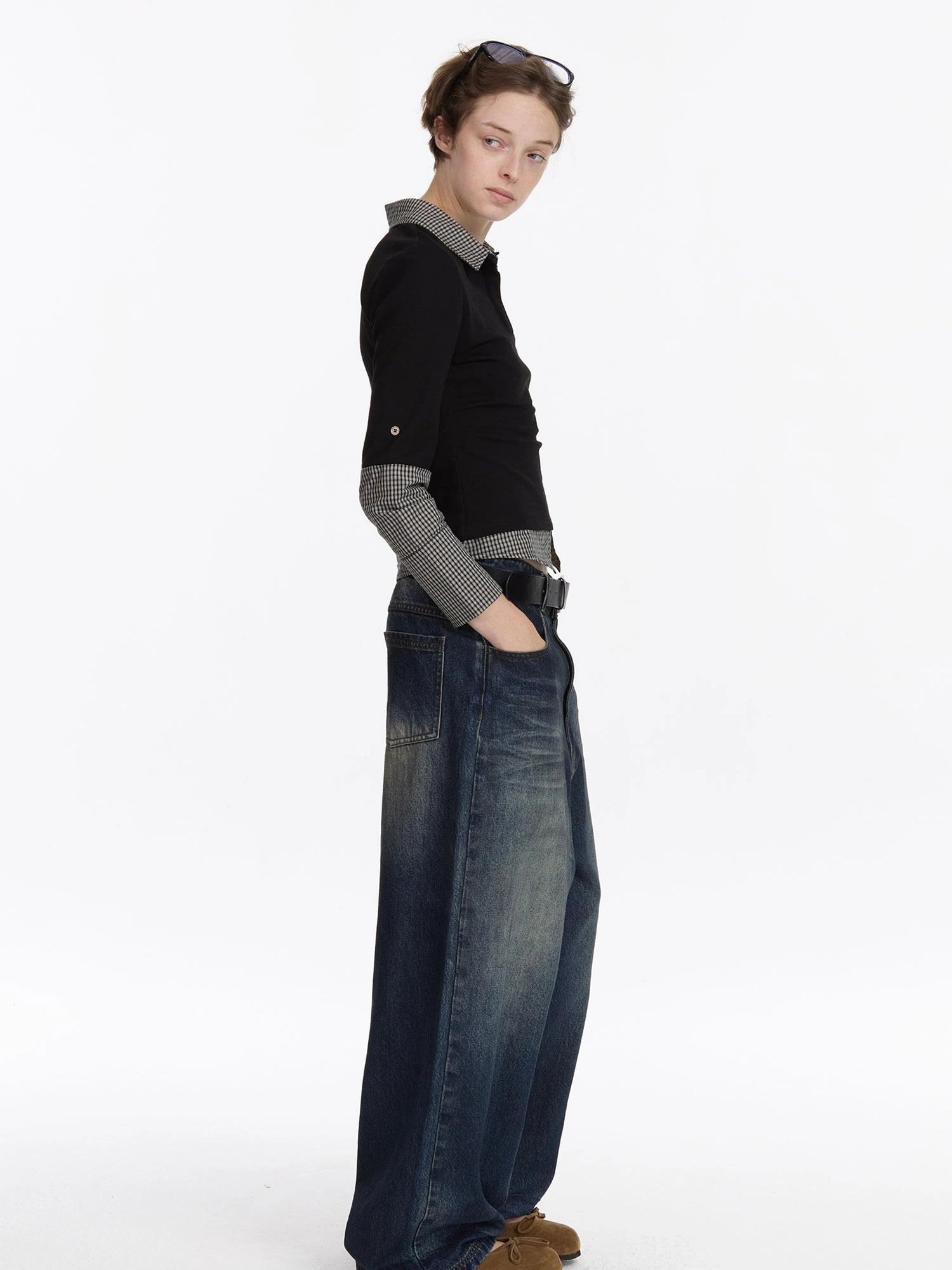 LYUOCHENG Low Rise Distressed Vintage Washed Denim Jeans