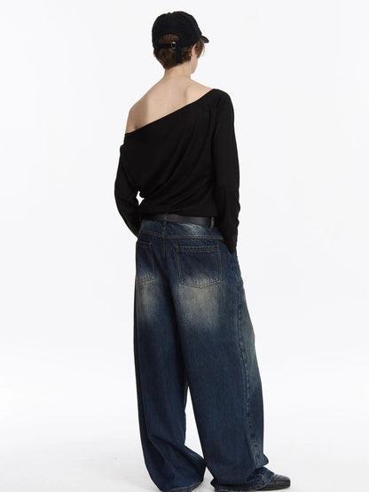 LYUOCHENG Low Rise Distressed Vintage Washed Denim Jeans