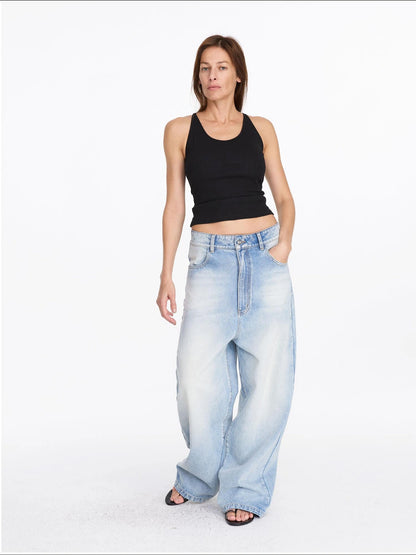 LYUOCHENG Low Rise Ice Blue Washed Straight Leg Jeans