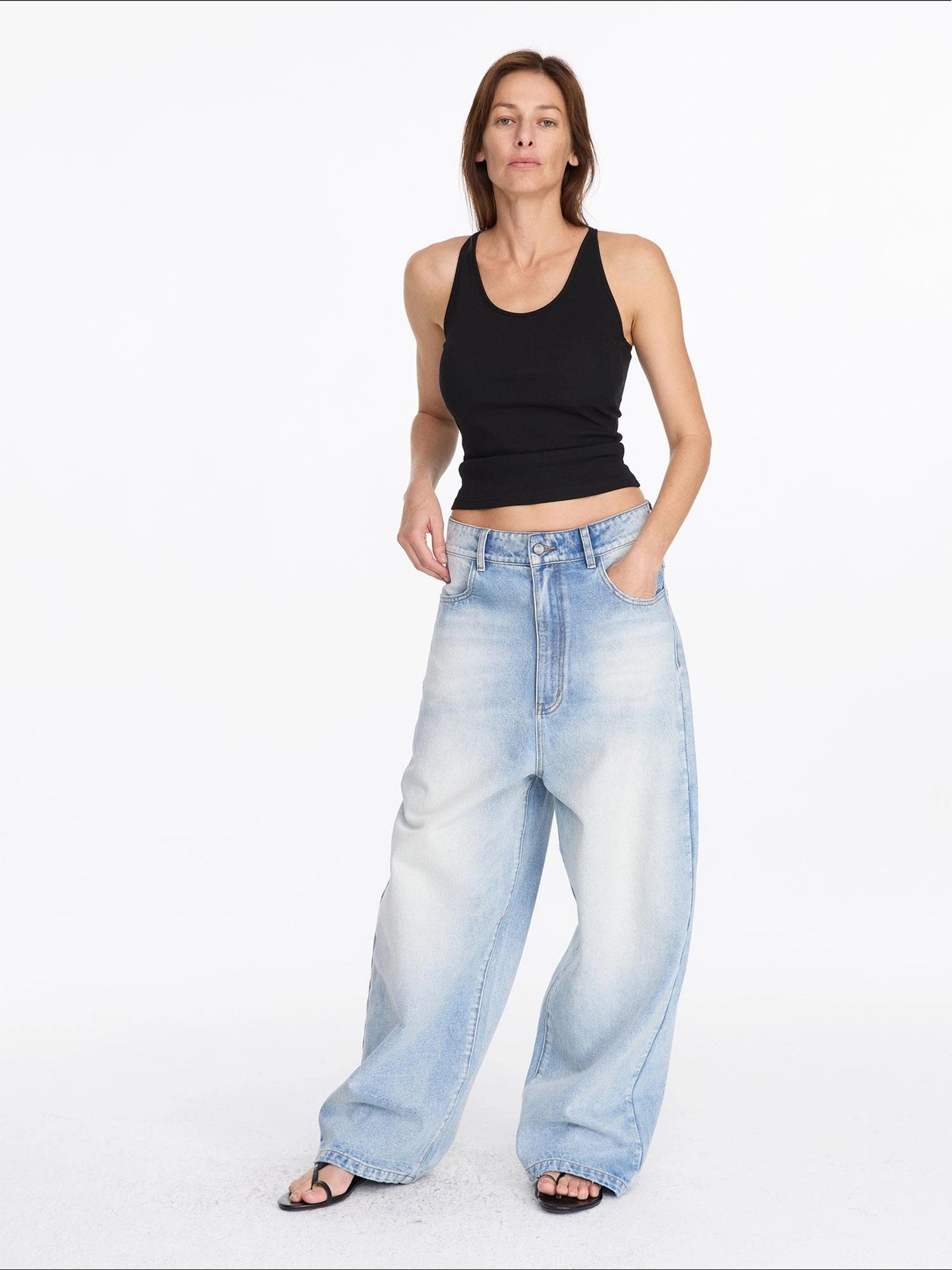 LYUOCHENG Low Rise Ice Blue Washed Straight Leg Jeans