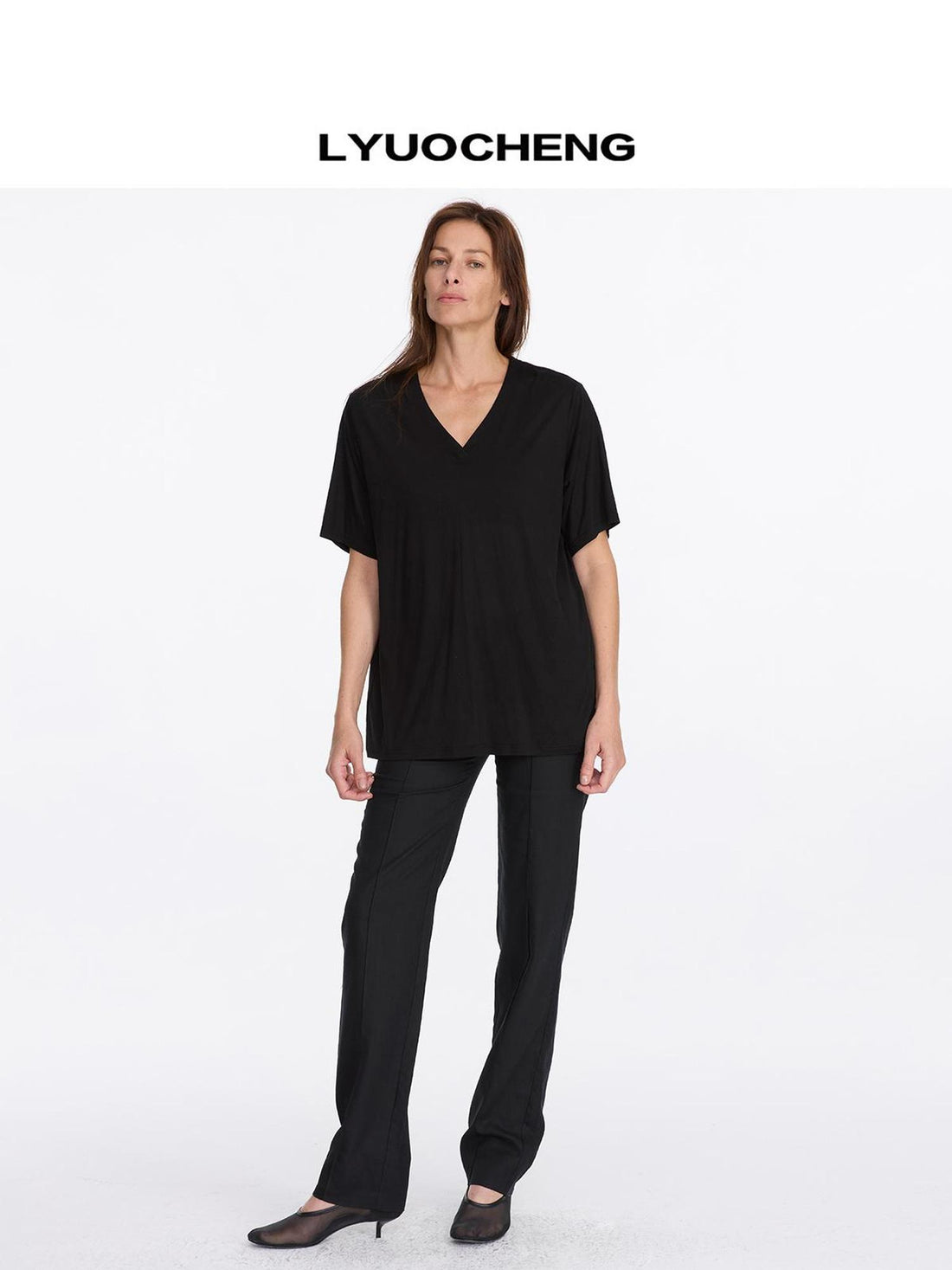 LYUOCHENG Low Rise Linen Like Trousers Straight Leg