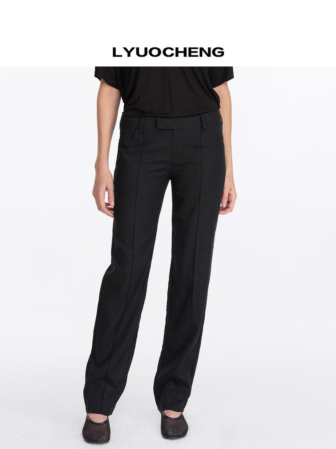 LYUOCHENG Low Rise Linen Like Trousers Straight Leg