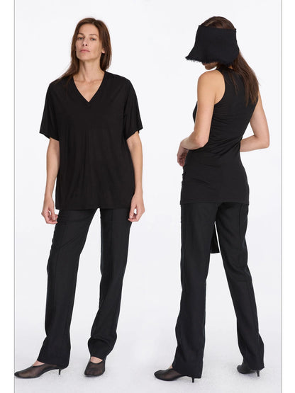 LYUOCHENG Low Rise Linen Like Trousers Straight Leg