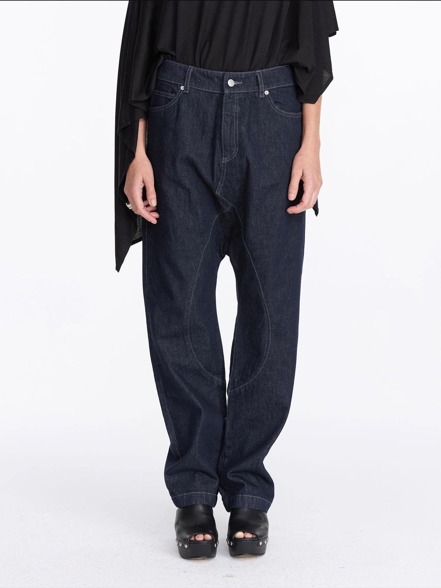 LYUOCHENG Low Rise Raw Denim Baggy Jeans With Dropped Crotch