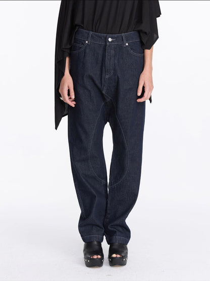LYUOCHENG Low Rise Raw Denim Baggy Jeans With Dropped Crotch