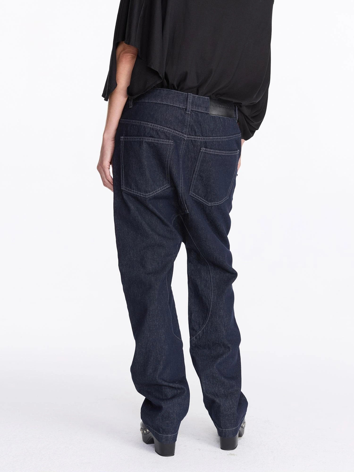 LYUOCHENG Low Rise Raw Denim Baggy Jeans With Dropped Crotch