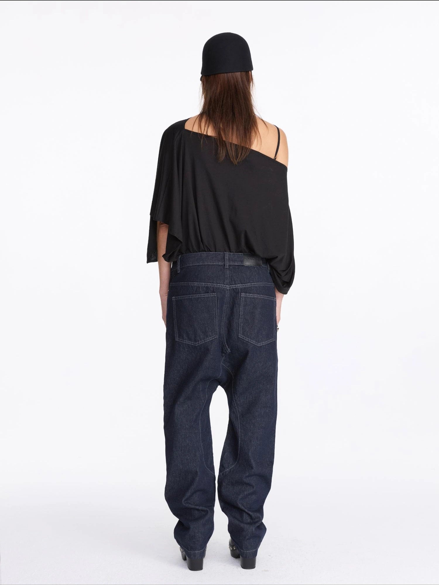 LYUOCHENG Low Rise Raw Denim Baggy Jeans With Dropped Crotch