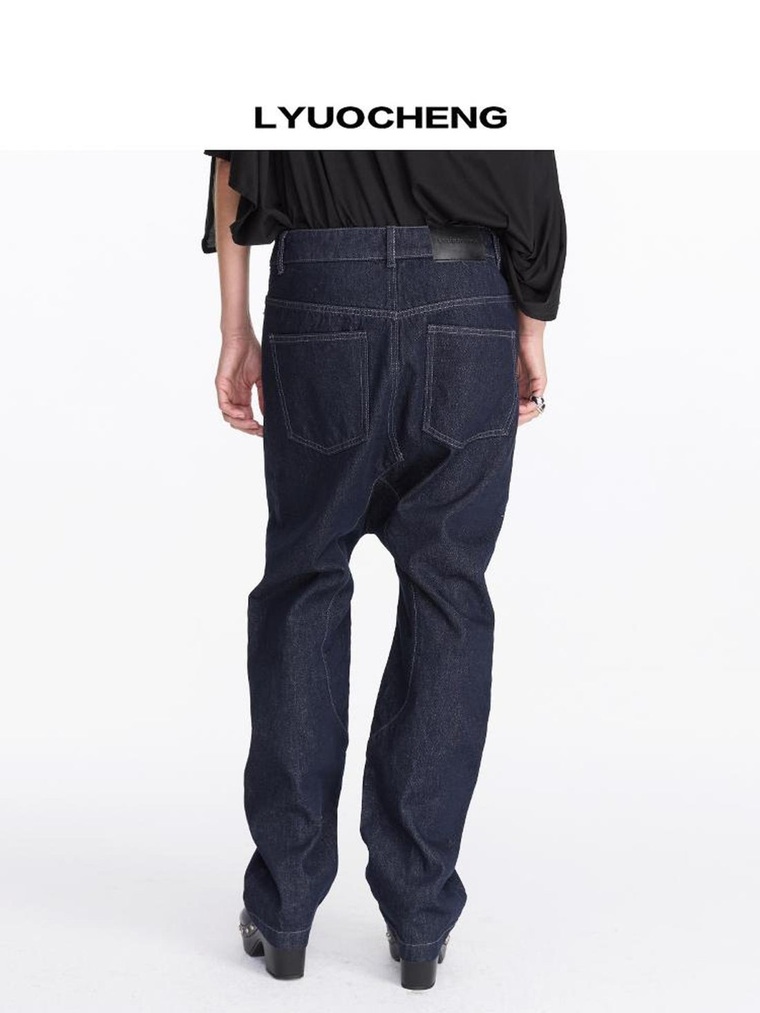 LYUOCHENG Low Rise Raw Denim Baggy Jeans With Dropped Crotch