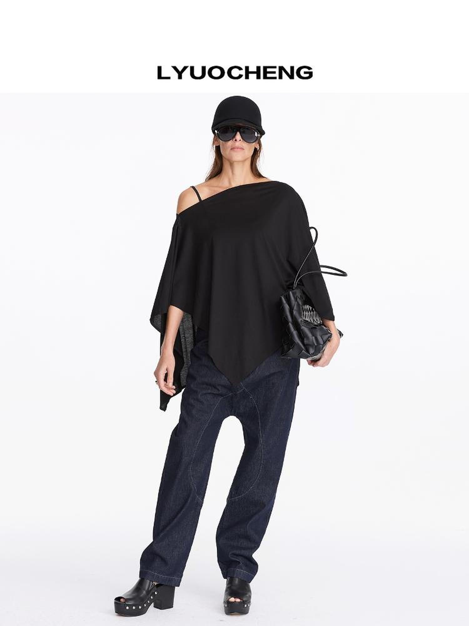 LYUOCHENG Low Rise Raw Denim Baggy Jeans With Dropped Crotch