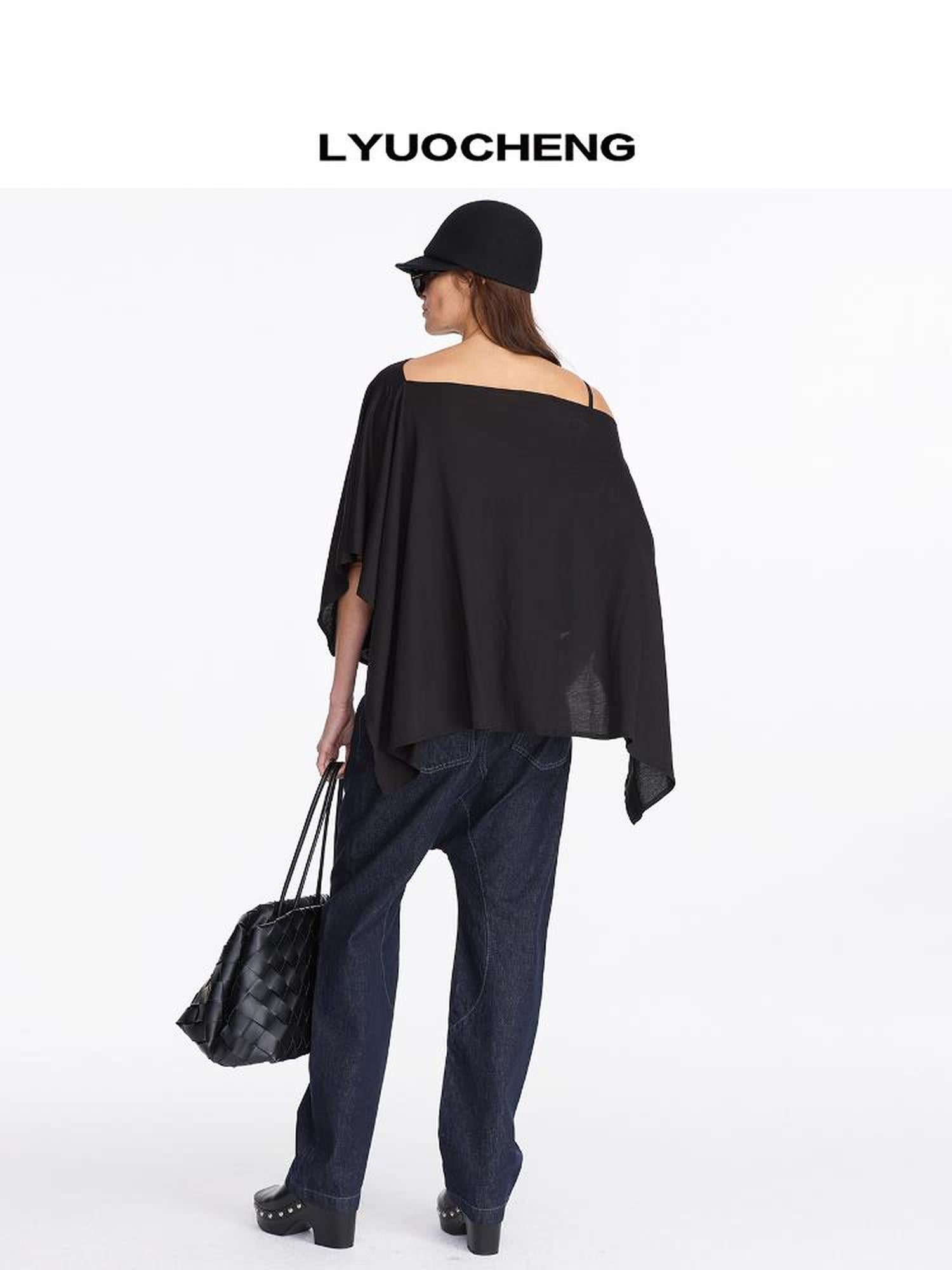 LYUOCHENG Low Rise Raw Denim Baggy Jeans With Dropped Crotch