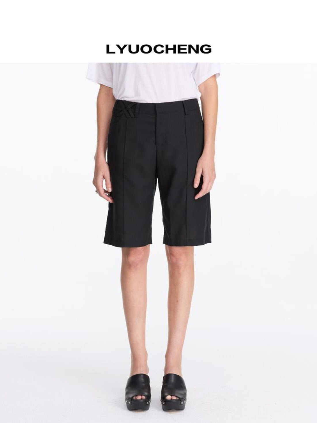 LYUOCHENG Lyocell Linen Feel Straight Leg Shorts