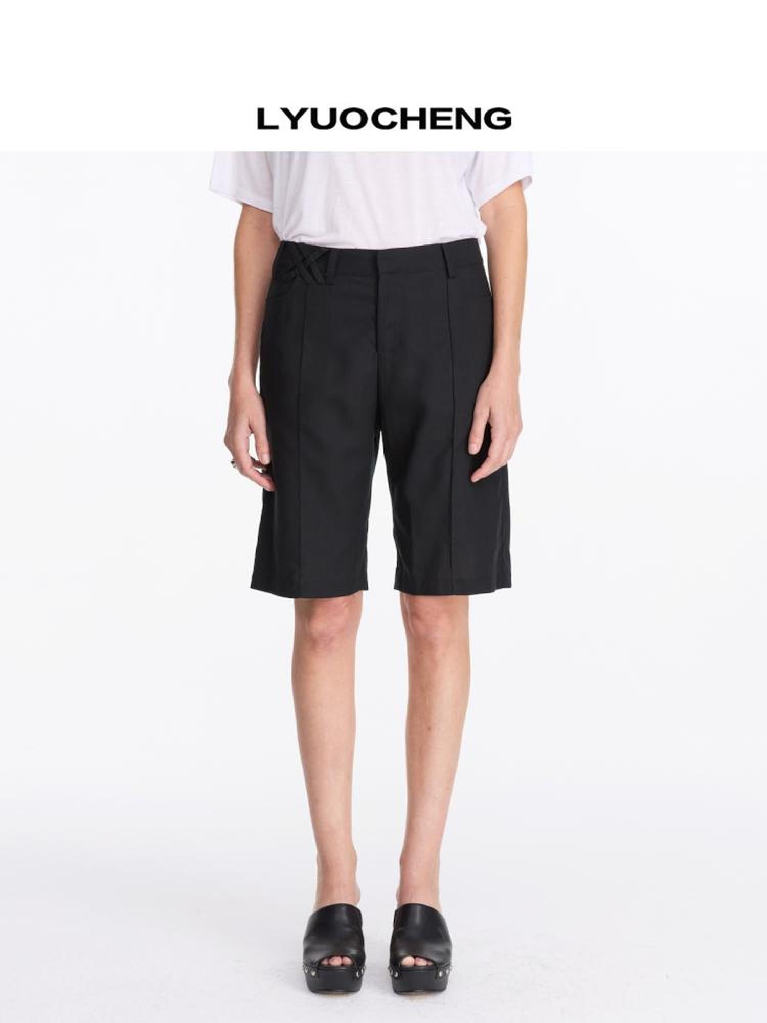 LYUOCHENG Lyocell Linen Feel Straight Leg Shorts