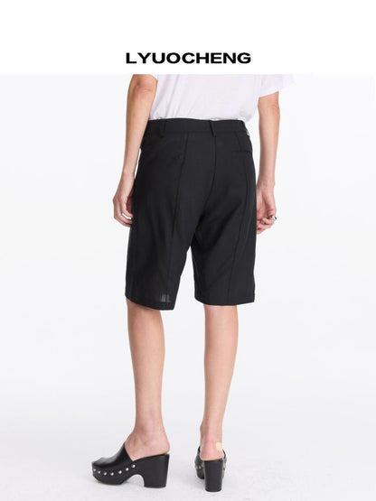 LYUOCHENG Lyocell Linen Feel Straight Leg Shorts