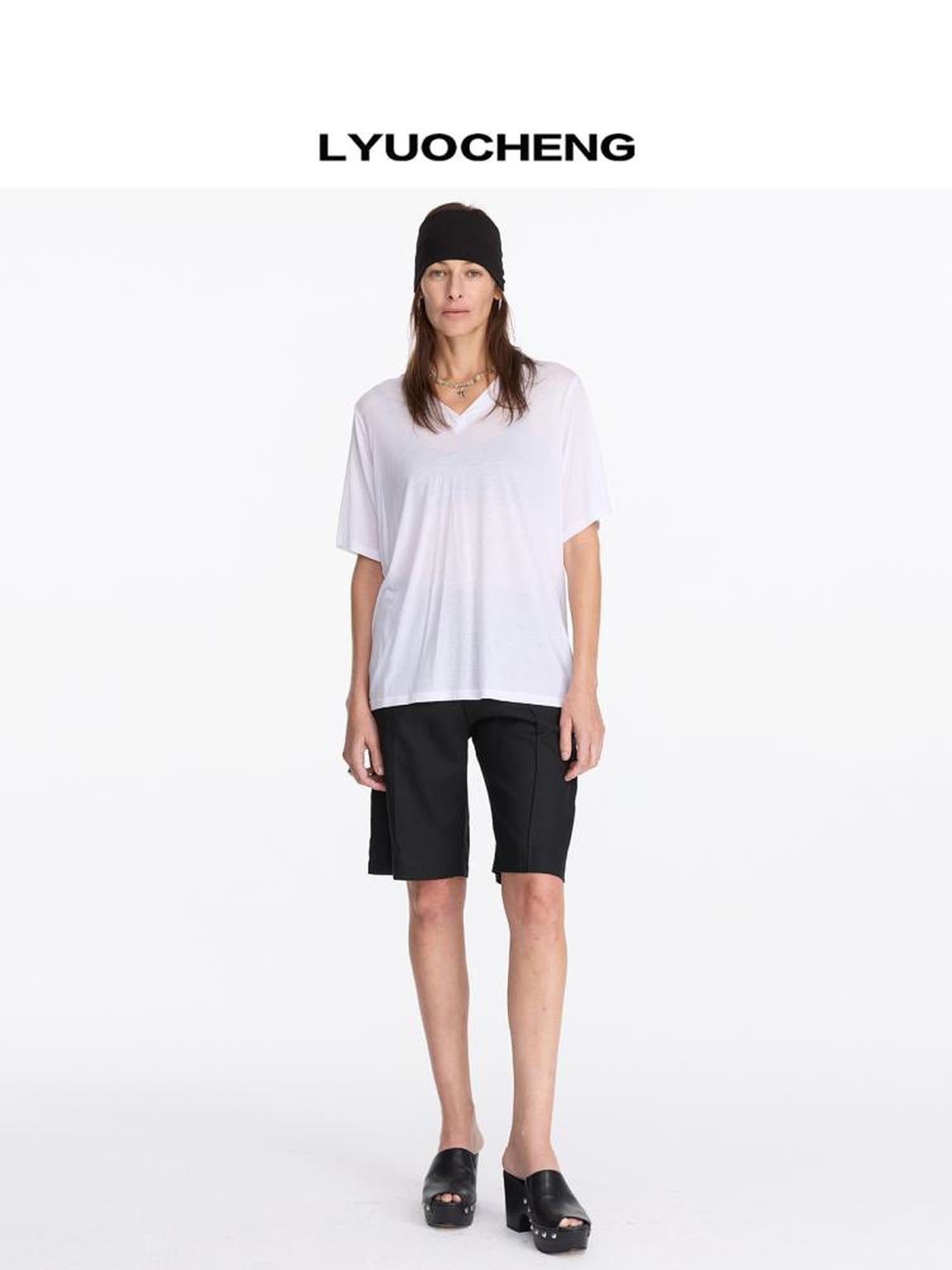 LYUOCHENG Lyocell Linen Feel Straight Leg Shorts