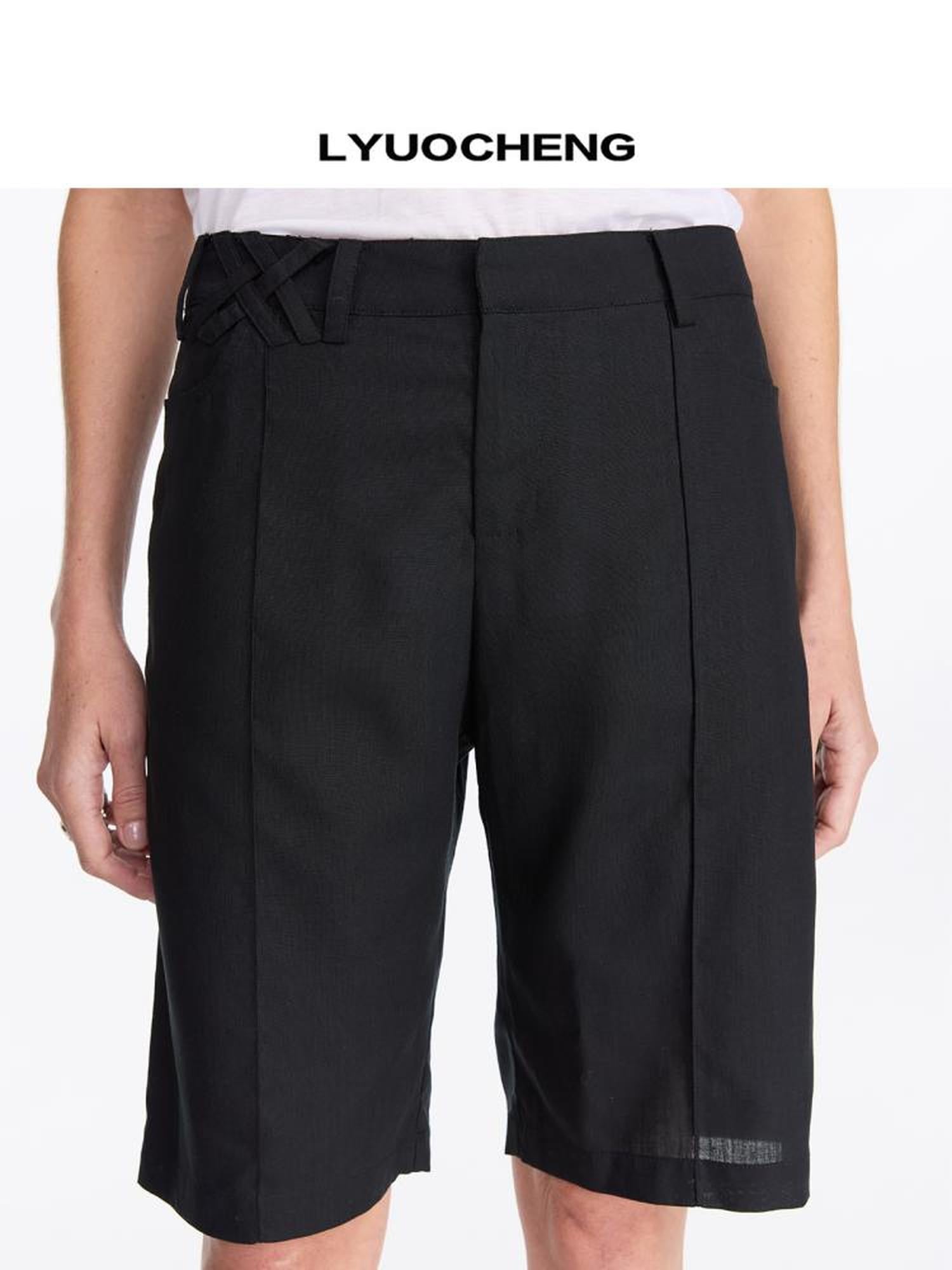 LYUOCHENG Lyocell Linen Feel Straight Leg Shorts