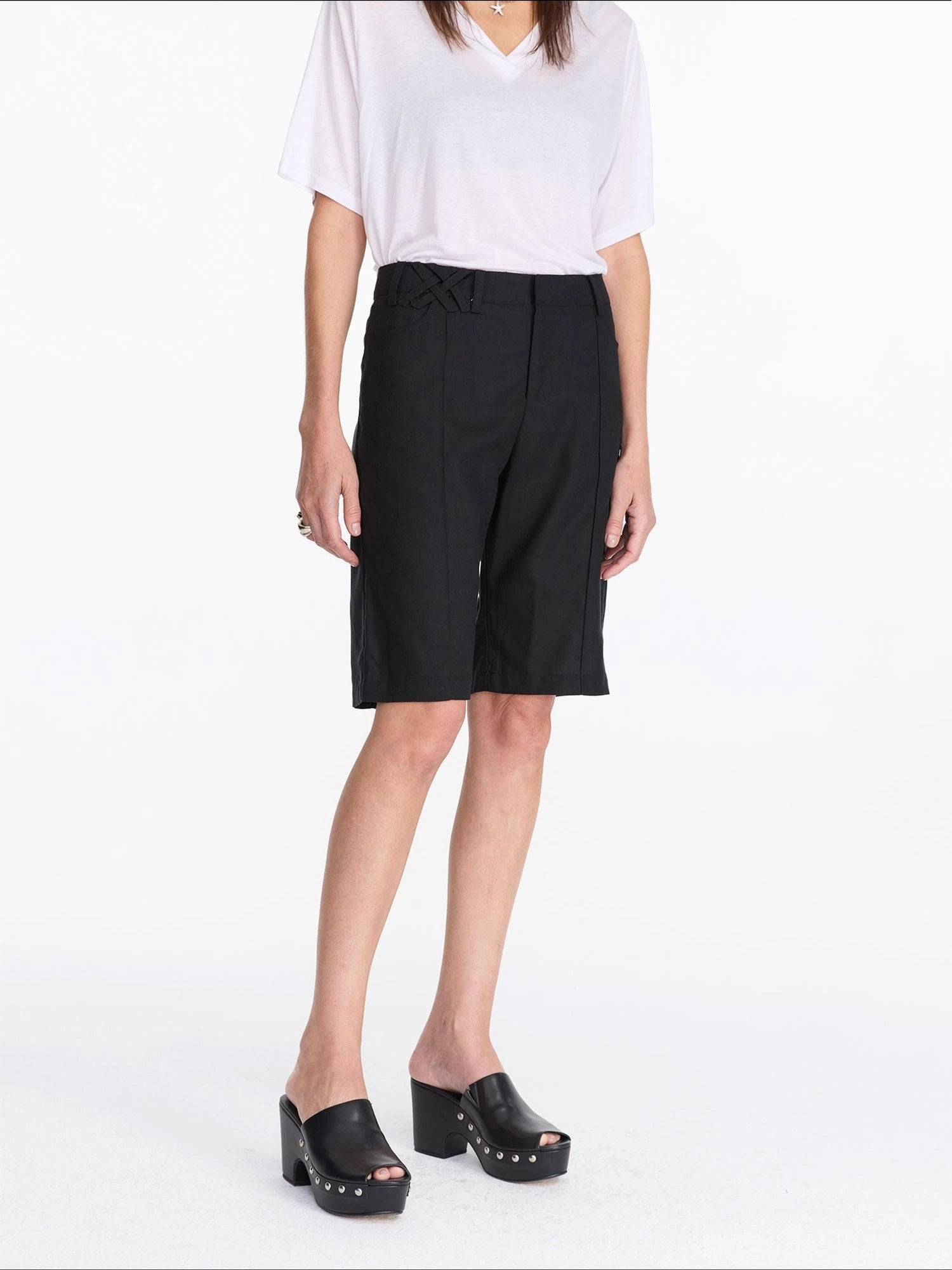 LYUOCHENG Lyocell Linen Feel Straight Leg Shorts