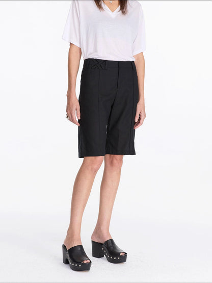 LYUOCHENG Lyocell Linen Feel Straight Leg Shorts
