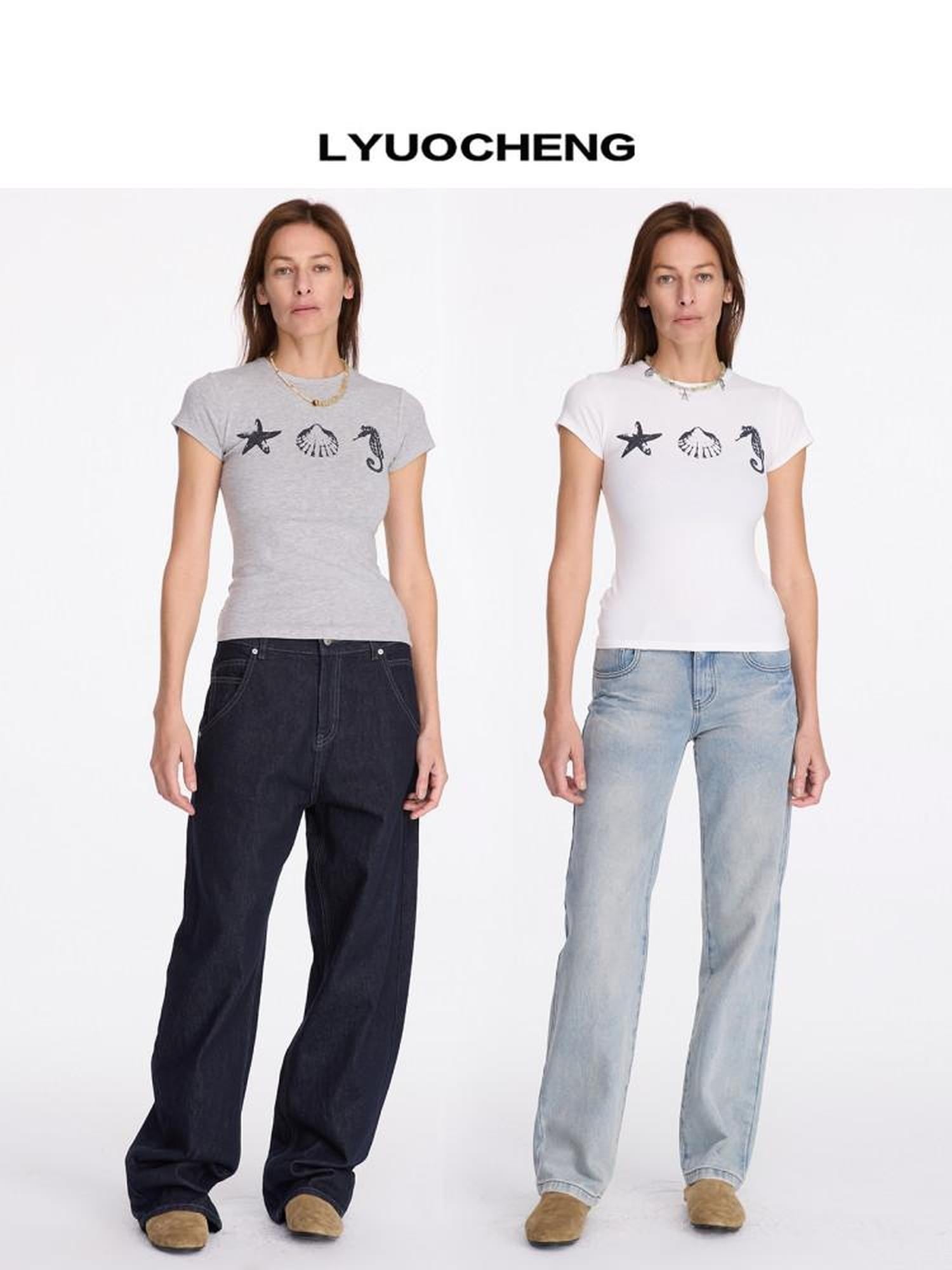 LYUOCHENG Marine Animal Print Slim Fit Women&