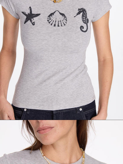 LYUOCHENG Marine Animal Print Slim Fit Women&
